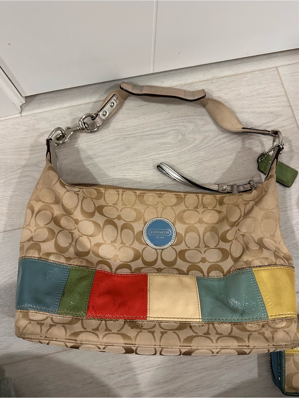 Vintage Coach Signature Stripe Multi Stripe Tote with Matching Wallet